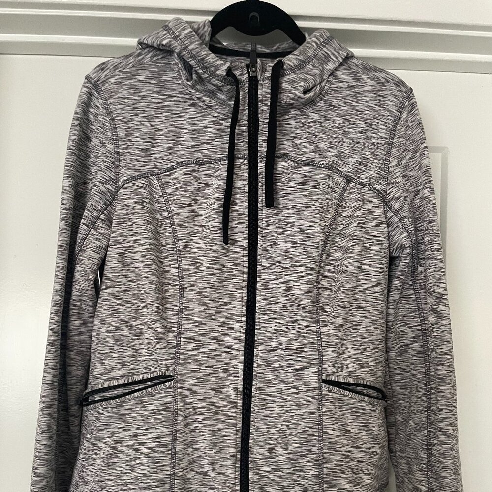 Exertek Womens Black & White Full Zip Long Sleeve Hooded Jacket, L